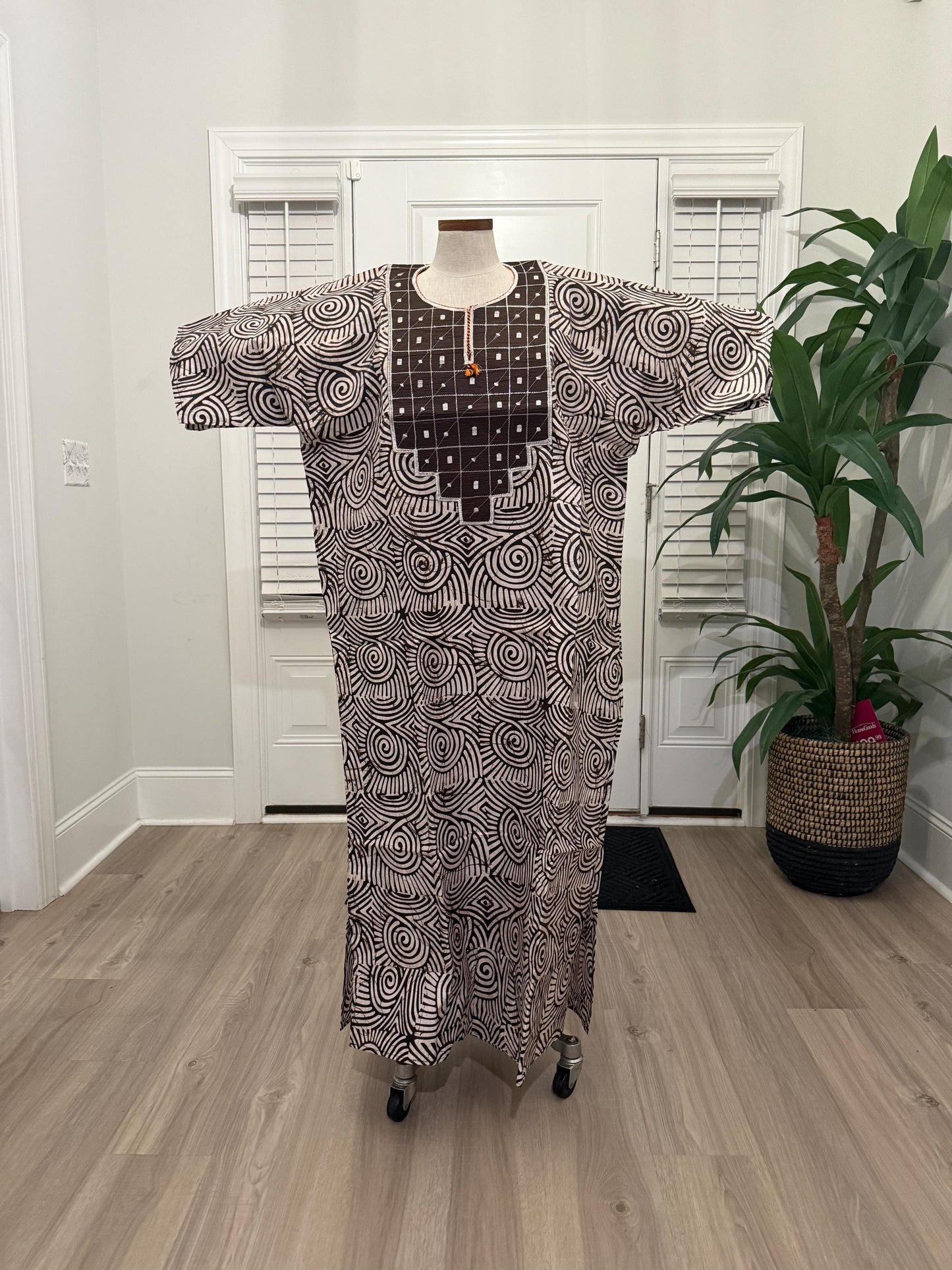 African Women Embroidered Brocade Batik/Adire Print Kaftan/Bubu