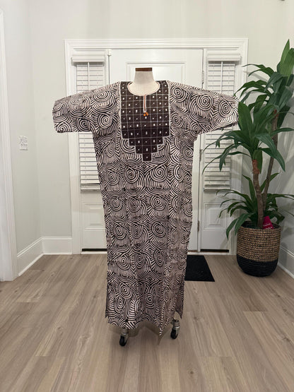 African Women Embroidered Brocade Batik/Adire Print Kaftan/Bubu