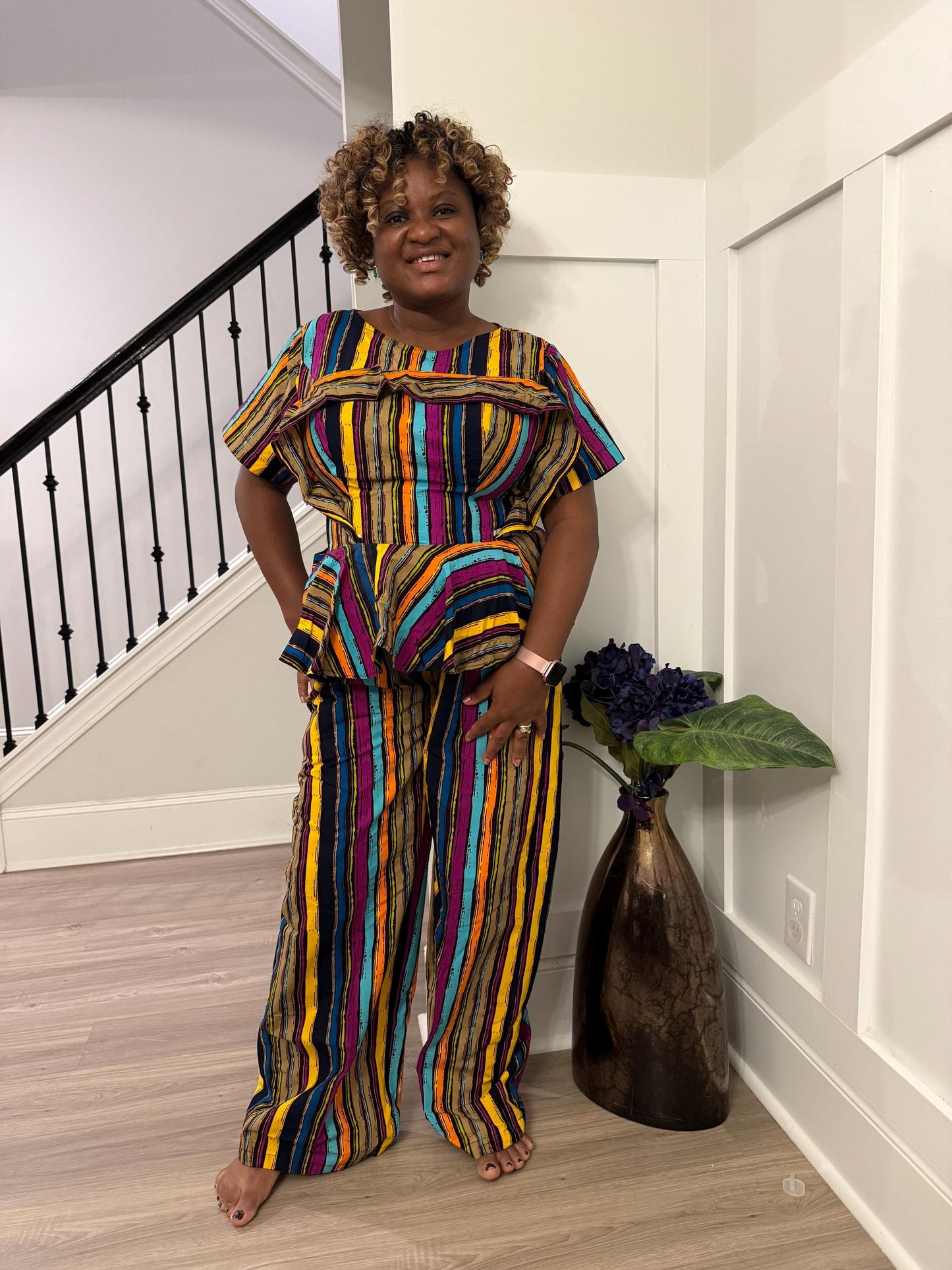 African Ankara Afro Kiara Stripped 2p Pant Set