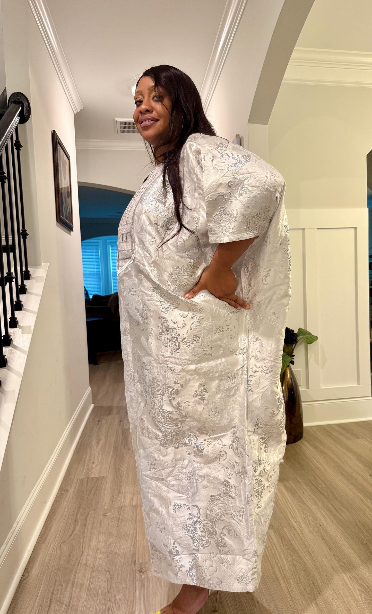 Embroidered Brocade Maxi Dress: African Bubu Boubou Gown