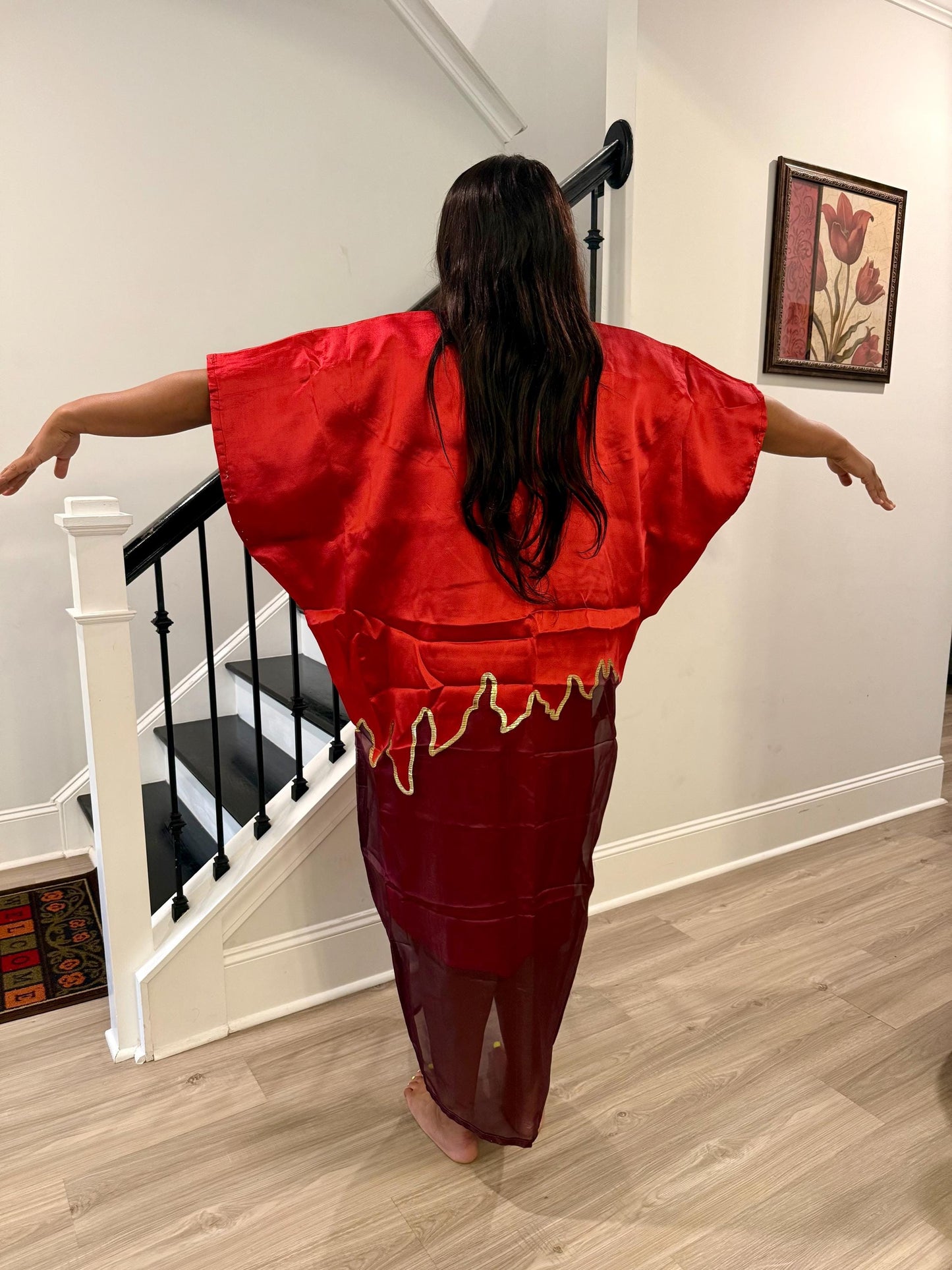 Brocade Bubu Maxi Dress: Two-Tone European Organza, Ball Sleeves  special Occasions