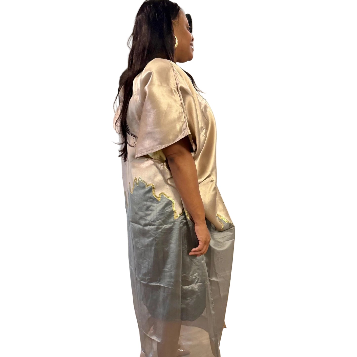 Brocade Bubu Maxi Dress: Two-Tone European Organza, Ball Sleeves  special Occasions