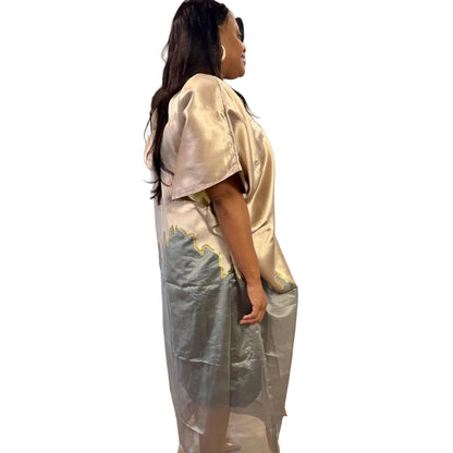 Brocade Bubu Maxi Dress: Two-Tone European Organza, Ball Sleeves  special Occasions