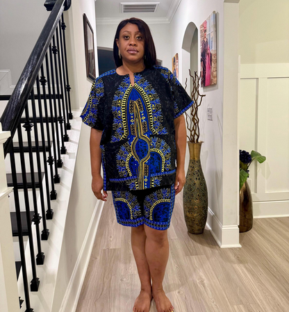African Ankara  Ethnic/Batik Print 2p Short Pant Set Afro American Outfits