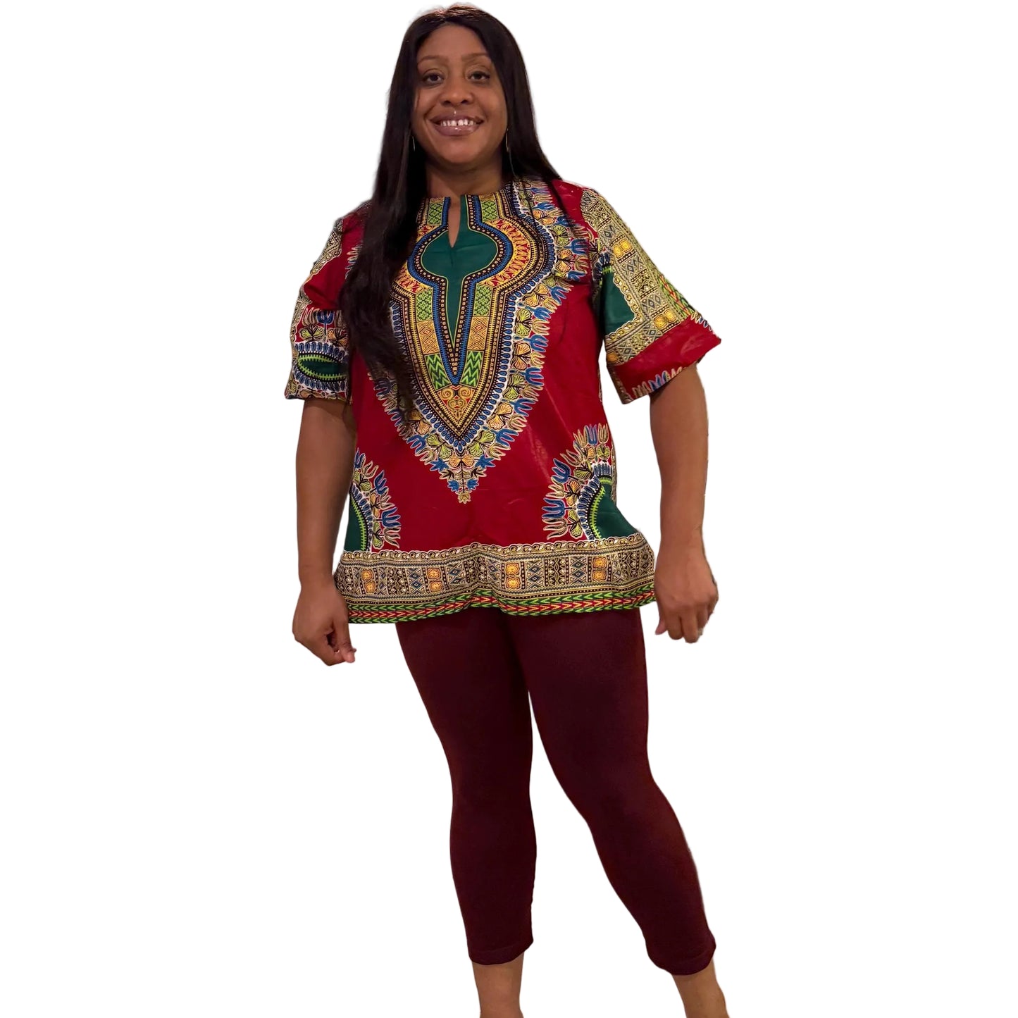 African Print Danshiki Top - Ethnic Women's Blouse, 100% Cotton