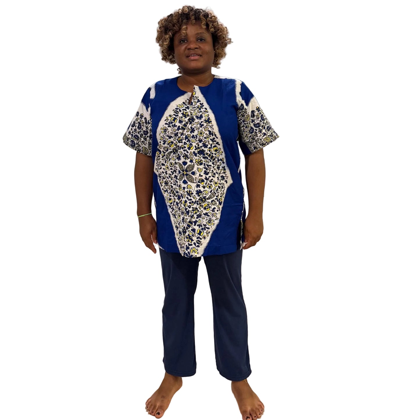 African Print Danshiki Top - Ethnic Women's Blouse, 100% Cotton
