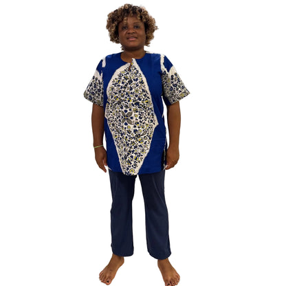 African Print Danshiki Top - Ethnic Women's Blouse, 100% Cotton