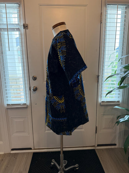 African Ethnic Print Men Danshiki Top, Modern Cotton