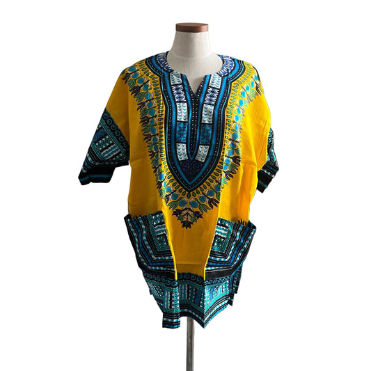 African Print Danshiki Top: Unisex Ethnic Blouse, 100% Cotton