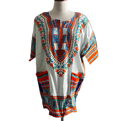 African Print Danshiki Top: Unisex Ethnic Blouse, 100% Cotton