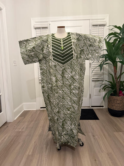 African Women Embroidered Brocade Batik/Adire Print Kaftan/Bubu