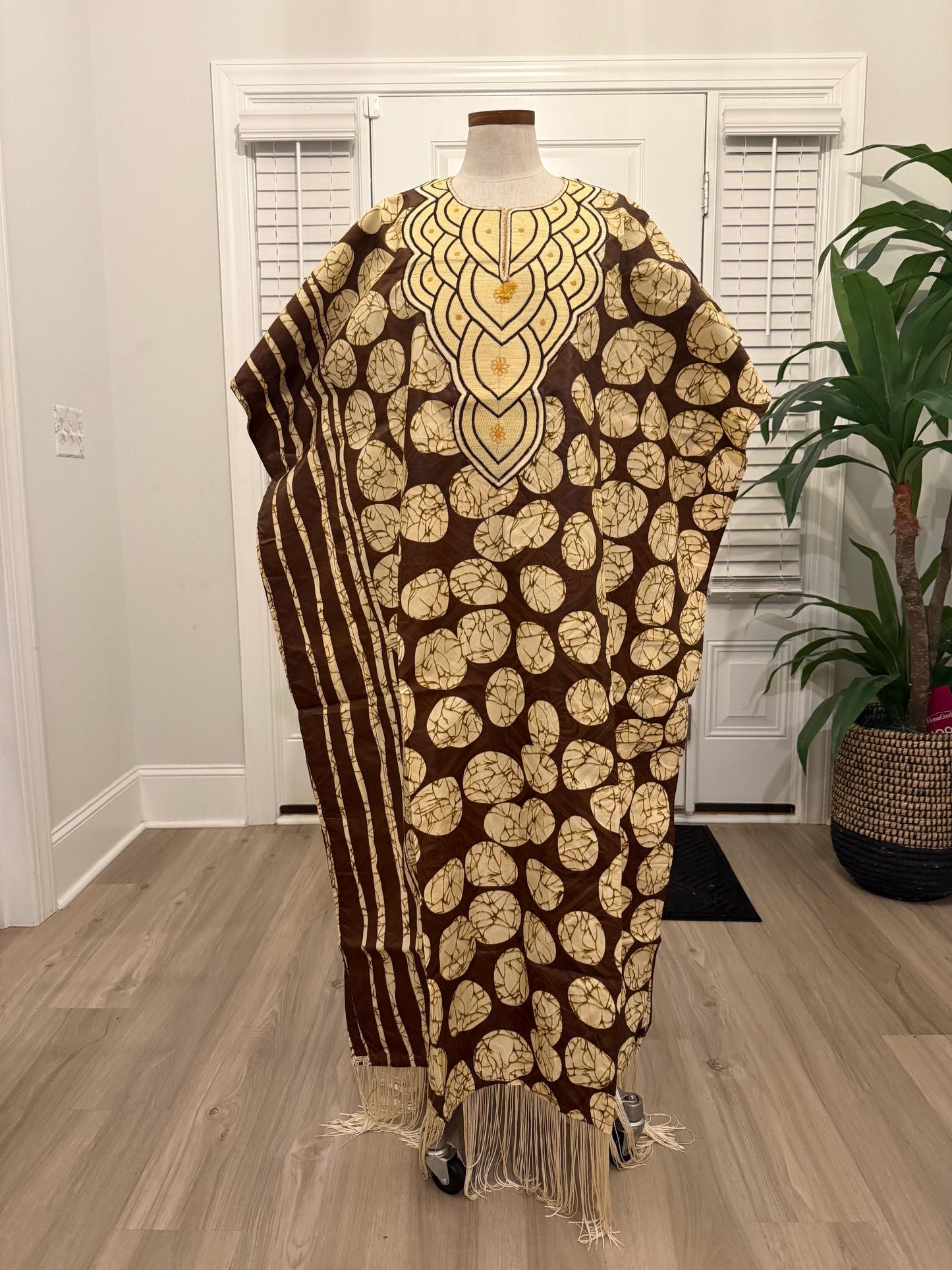 African Women Embroidered Brocade Batik/Adire Print Kaftan/Bubu