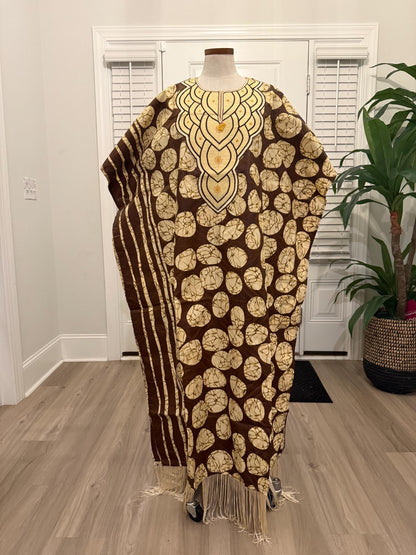 African Women Embroidered Brocade Batik/Adire Print Kaftan/Bubu