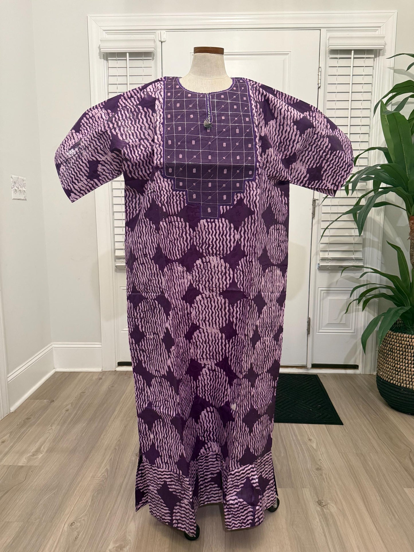African Women Embroidered Brocade Batik/Adire Print Kaftan/Bubu