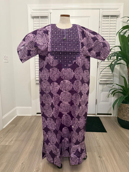 African Women Embroidered Brocade Batik/Adire Print Kaftan/Bubu