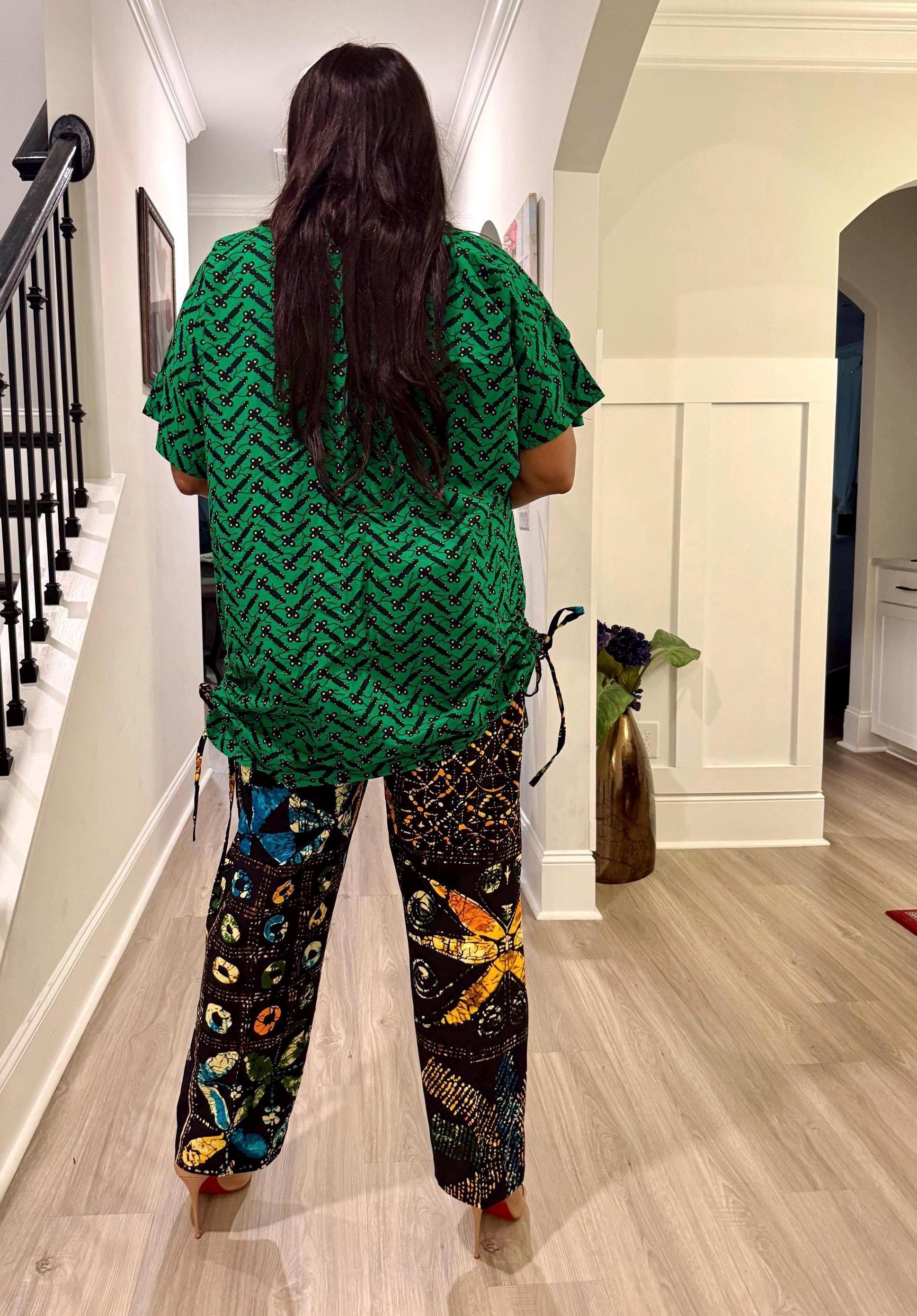 Modern African Ankara print Afro Calantha Tie side kimono 2p Pant Set Afro American Outfits