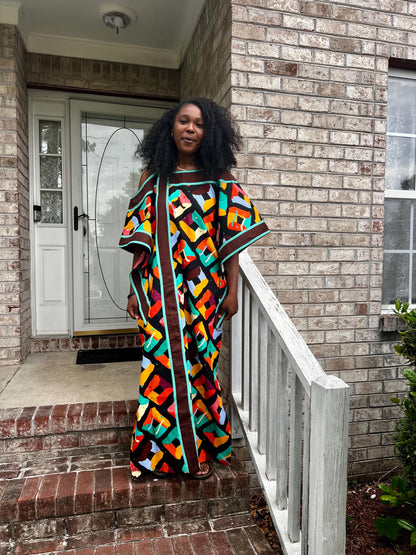 African Ankara Wax Print off Shoulder Afro  Abeke Bubu Maxi Dress Afro American Outfits