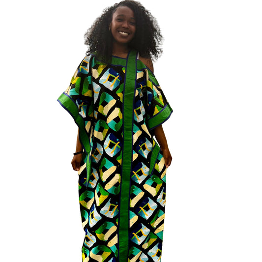 African Ankara Wax Print off Shoulder Afro  Abeke Bubu Maxi Dress