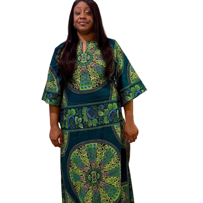African Print Kaftan Dress: Ethnic Ankara Wax, Holland Cotton