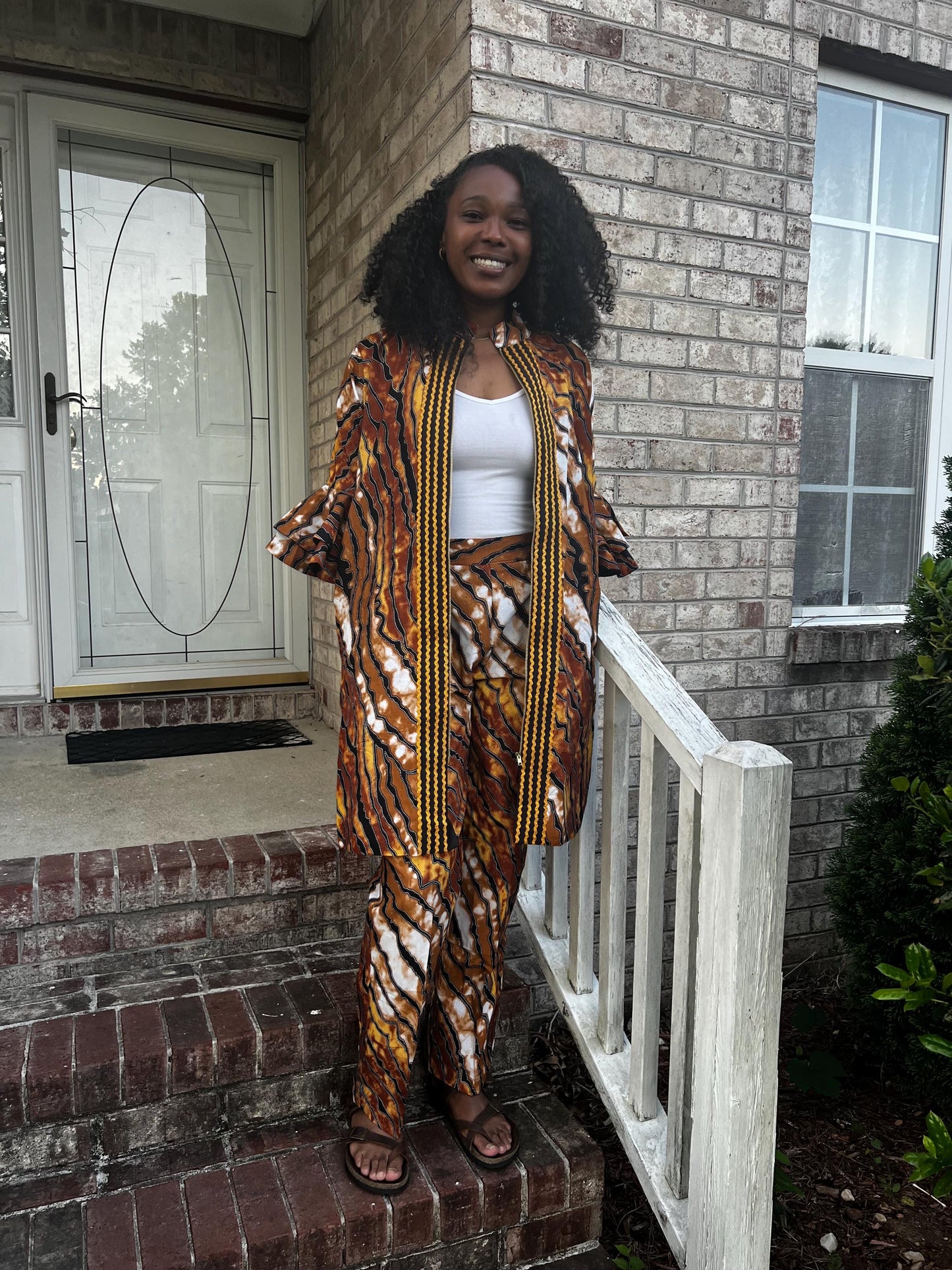 African Wax Print Ankara Kimono Style Front Zipper 2p Pant Set Afro American Outfits