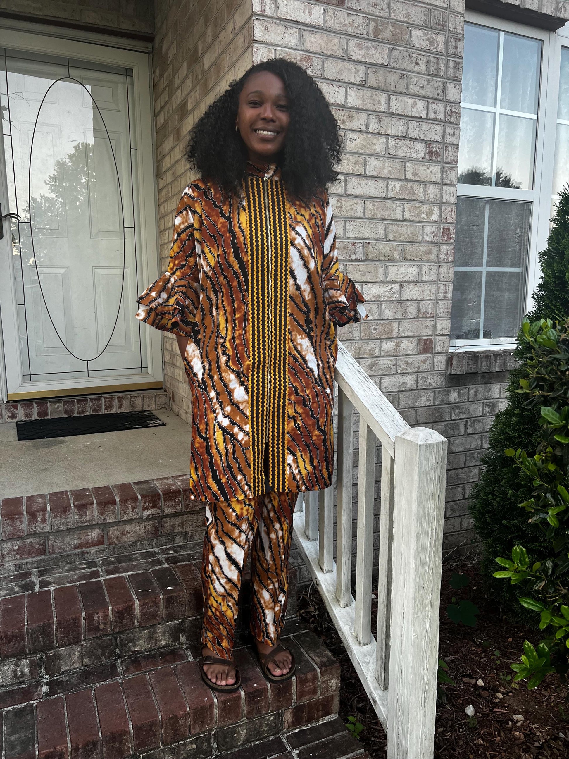 African Wax Print Ankara Kimono Style Front Zipper 2p Pant Set Afro American Outfits