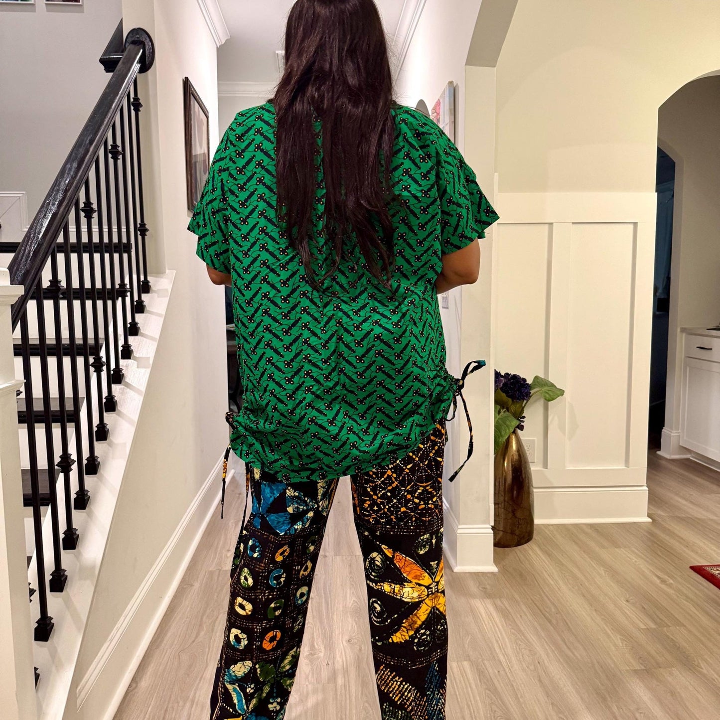 Modern African Ankara print Afro Calantha Tie side kimono 2p Pant Set Afro American Outfits