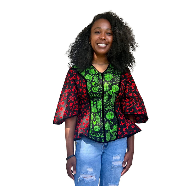 African Ankara Wax Print Double colored Peplum Tops/Blouse