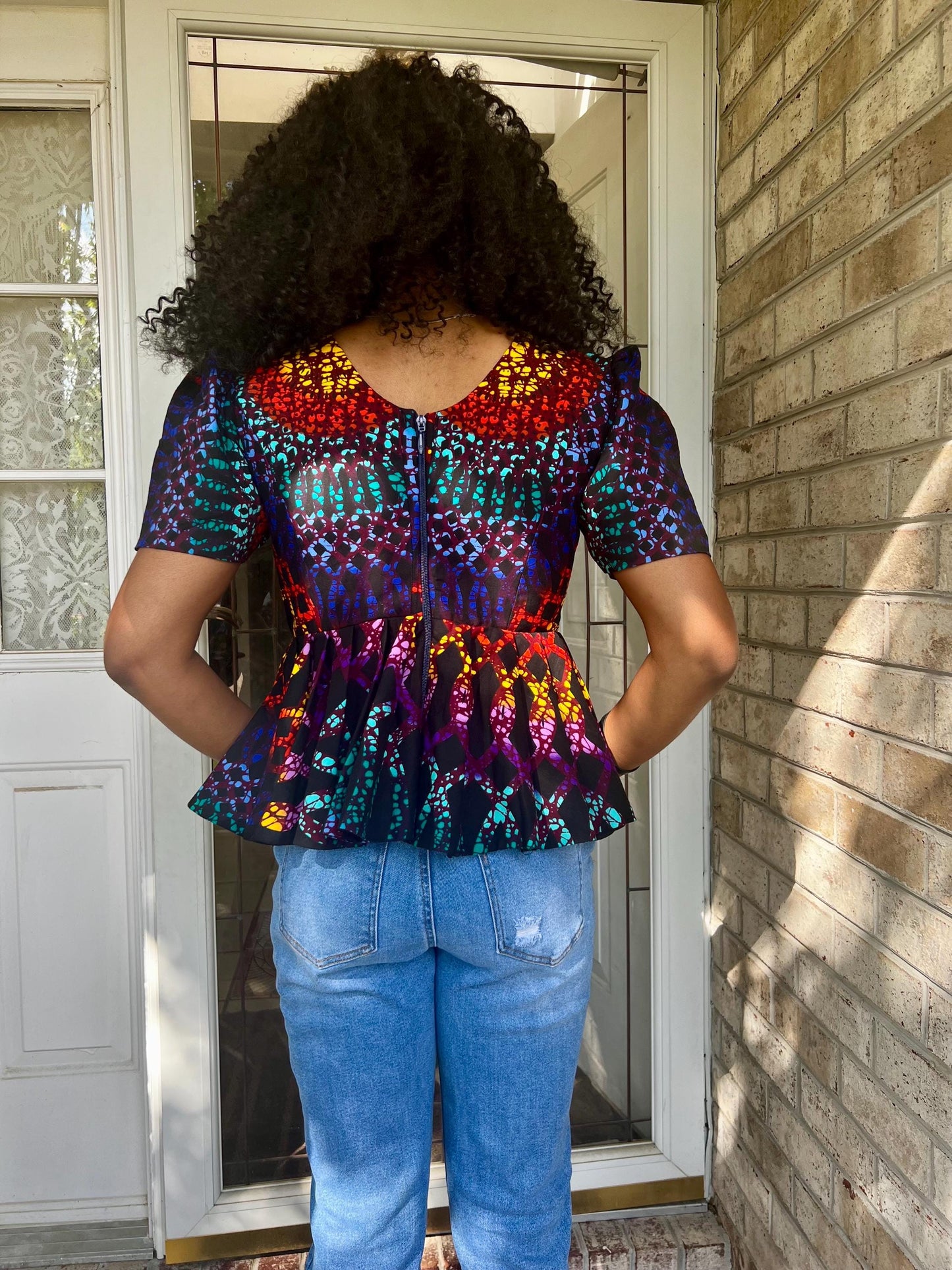African  Ankara Wax Print Multi Colored Ethnic Fitted Tops/Blouse Afro American Outfits