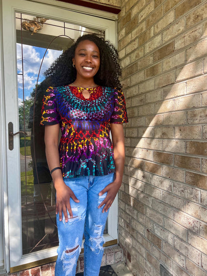 African  Ankara Wax Print Multi Colored Ethnic Fitted Tops/Blouse Afro American Outfits