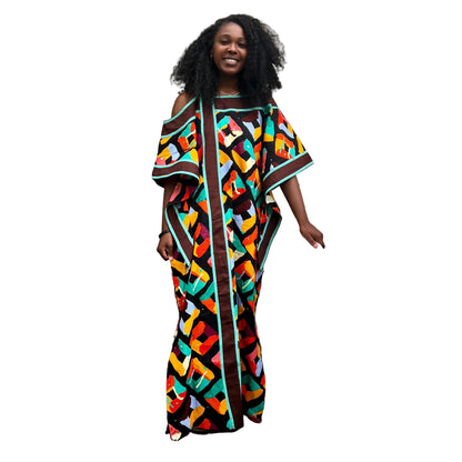 African Ankara Wax Print off Shoulder Afro  Abeke Bubu Maxi Dress Afro American Outfits