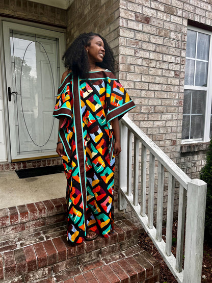 African Ankara Wax Print off Shoulder Afro  Abeke Bubu Maxi Dress Afro American Outfits