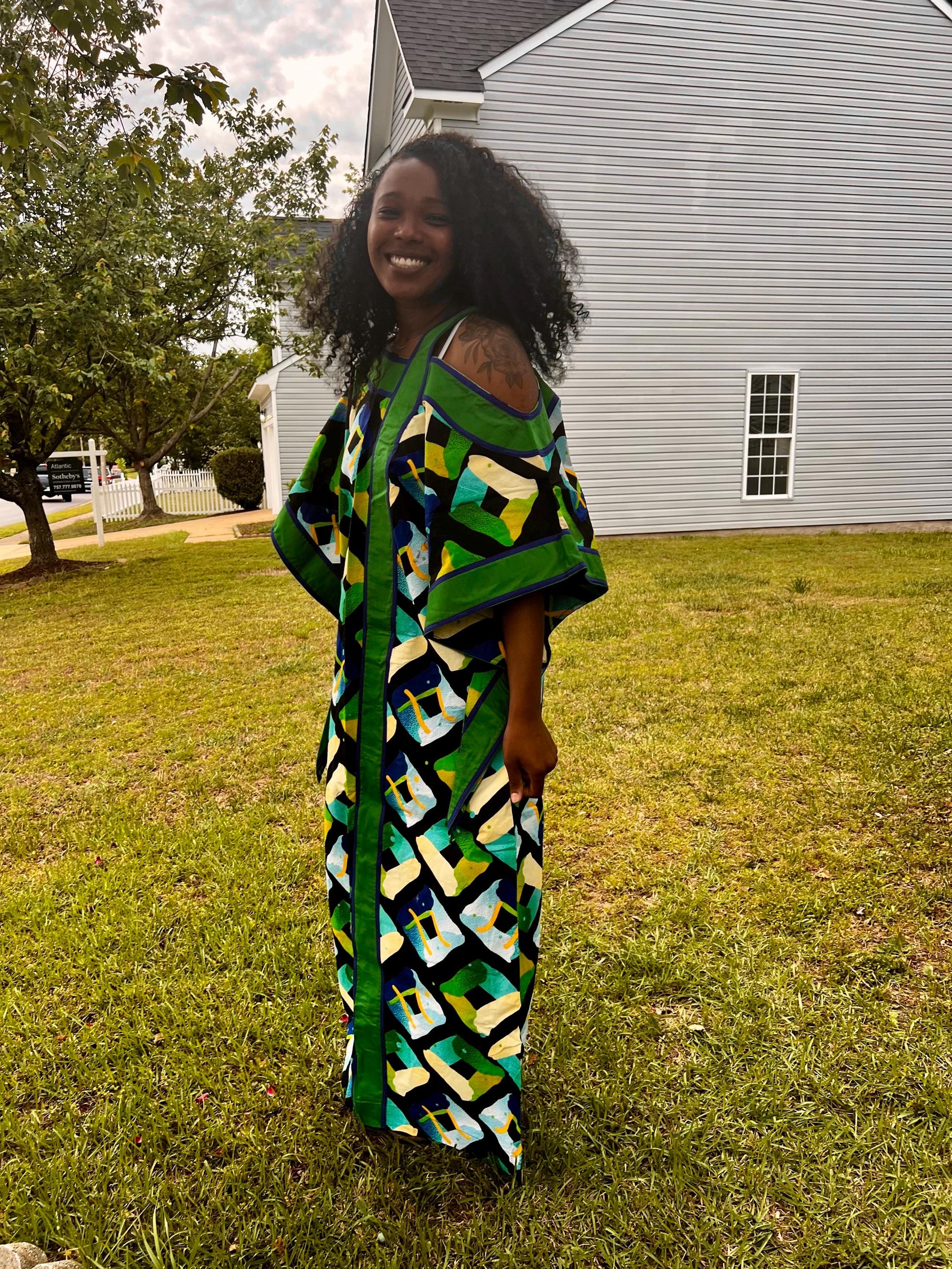 African Ankara Wax Print off Shoulder Afro  Abeke Bubu Maxi Dress Afro American Outfits