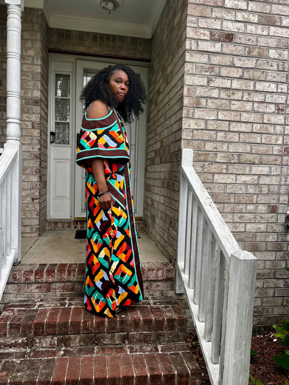 African Ankara Wax Print off Shoulder Afro  Abeke Bubu Maxi Dress Afro American Outfits