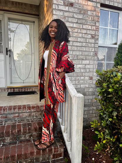 African Wax Print Ankara Kimono Style Front Zipper 2p Pant Set Afro American Outfits