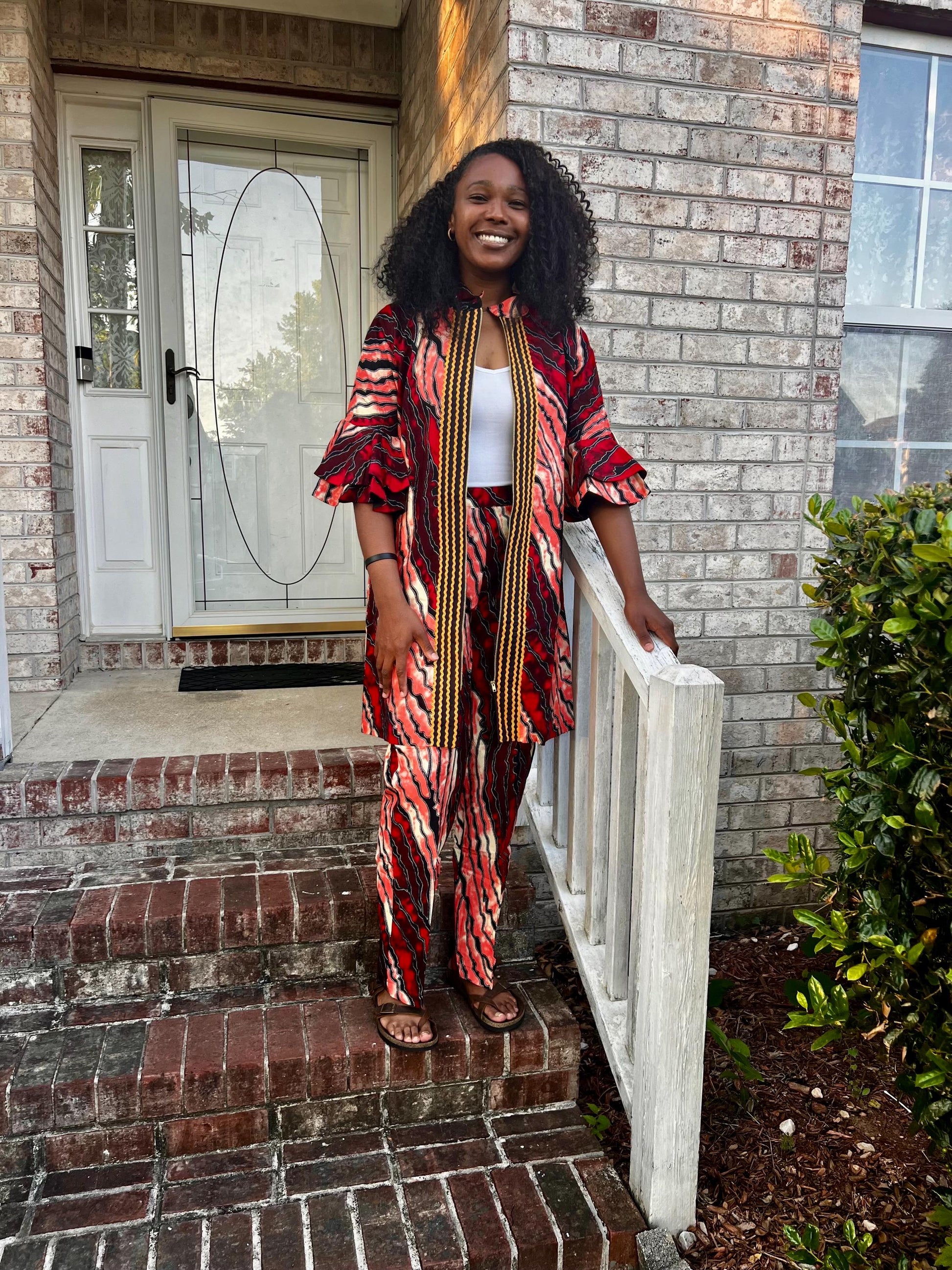 African Wax Print Ankara Kimono Style Front Zipper 2p Pant Set Afro American Outfits