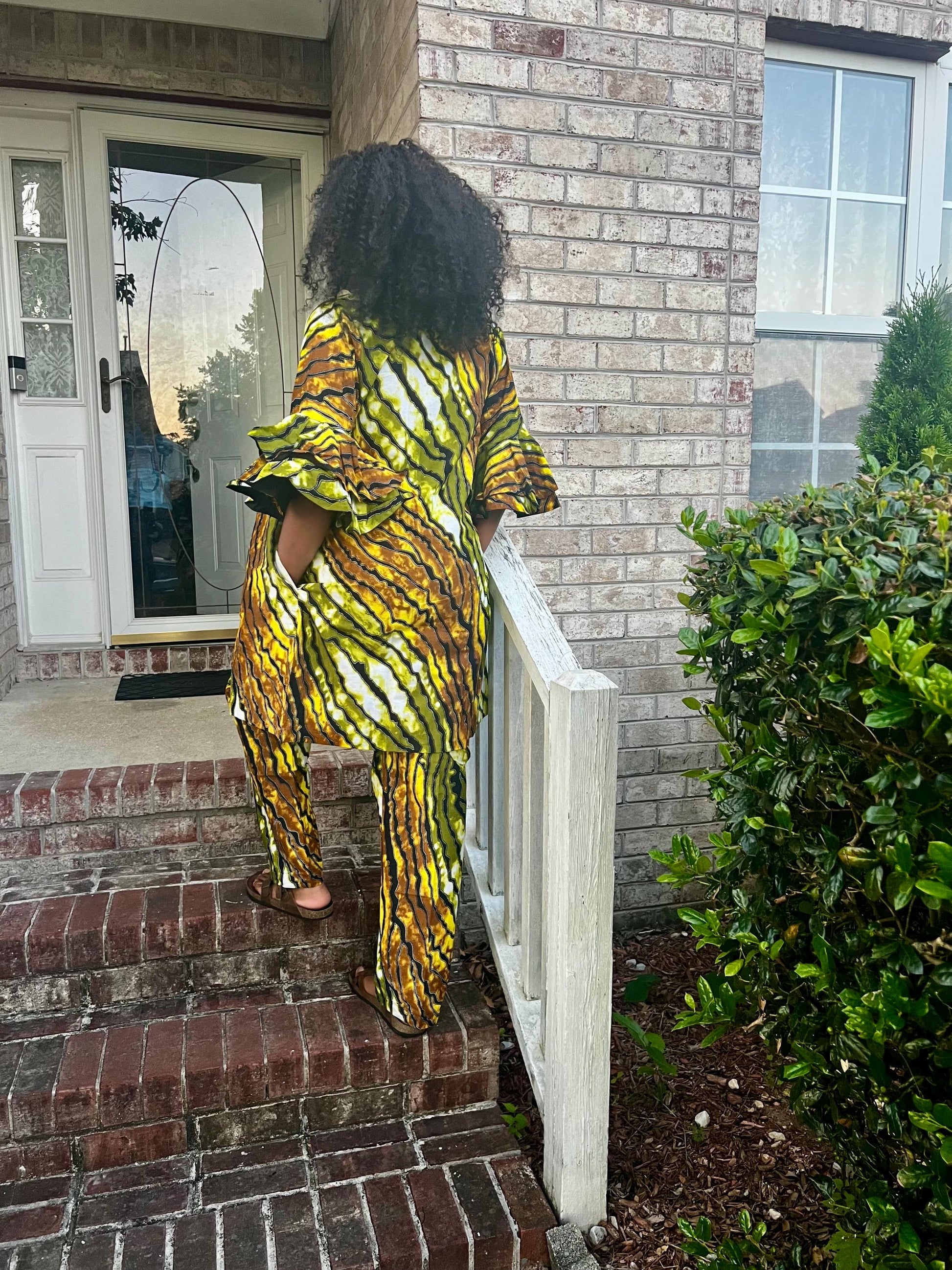 African Wax Print Ankara Kimono Style Front Zipper 2p Pant Set Afro American Outfits