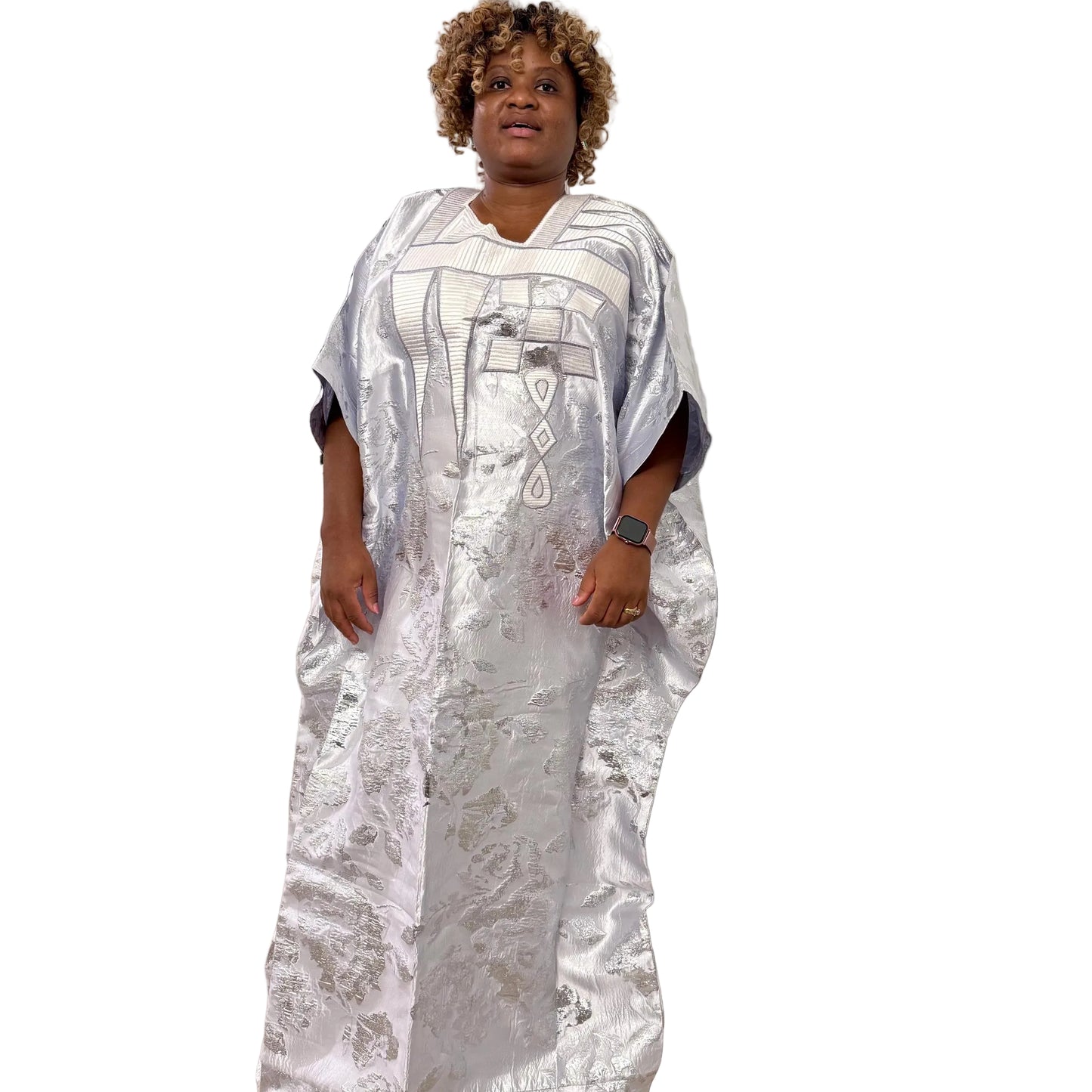 Embroidered White Damask Brocade Maxi Dress: African  Boubou Gown