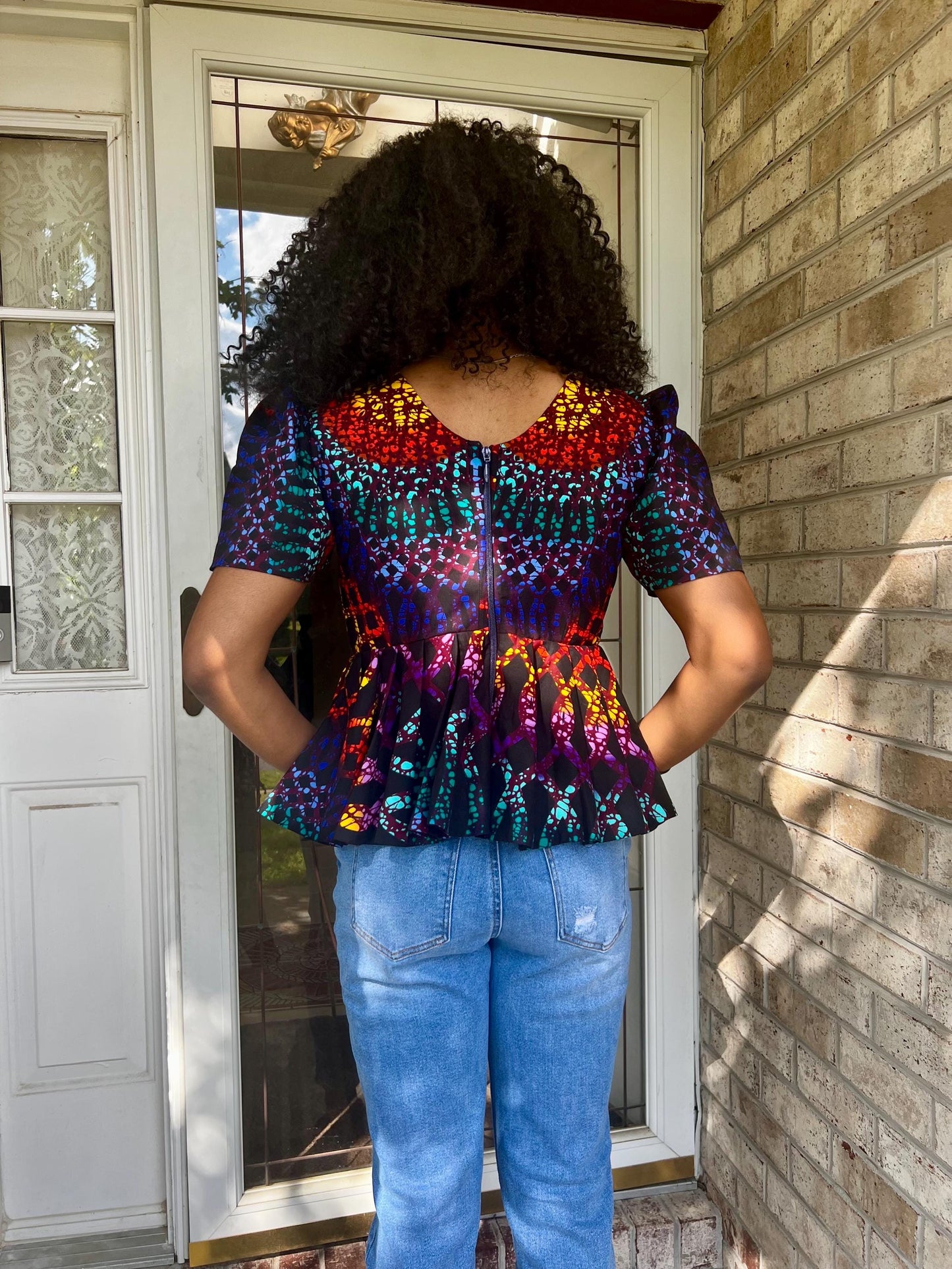 African  Ankara Wax Print Multi Colored Ethnic Fitted Tops/Blouse Afro American Outfits