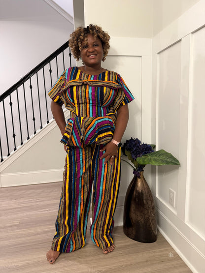 African Ankara Afro Kiara Stripped 2p Pant Set