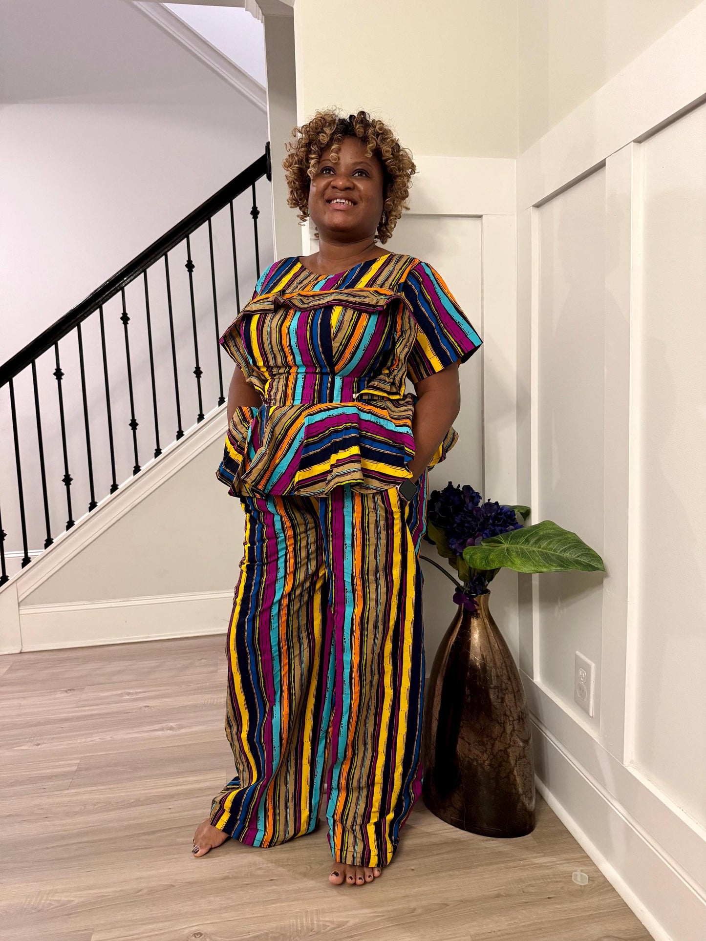 African Ankara Afro Kiara Stripped 2p Pant Set