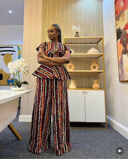 African Ankara Afro Kiara Stripped 2p Pant Set
