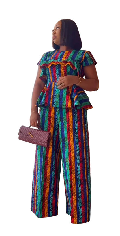 African Ankara Afro Kiara Stripped 2p Pant Set