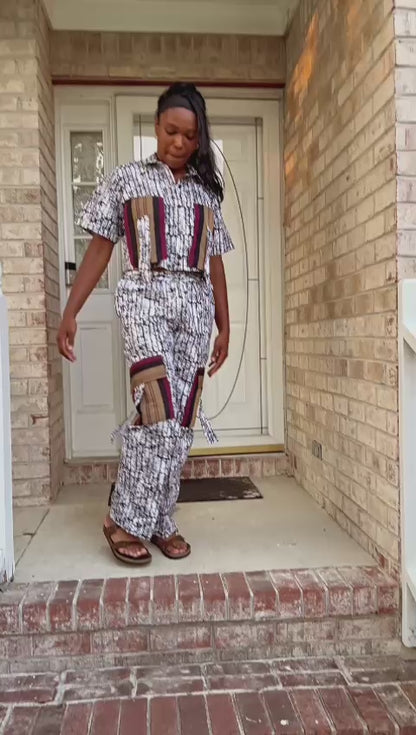 African Wax Print Ankara Mixed Aso-Oke/Kente Afro Gabriella Cropped Top 2p Pant Set