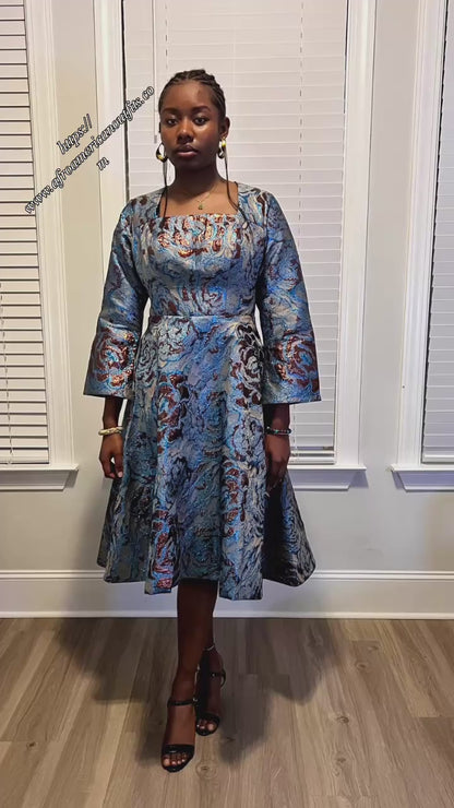 Afro Hodiah Modern Damask Brocade Dress