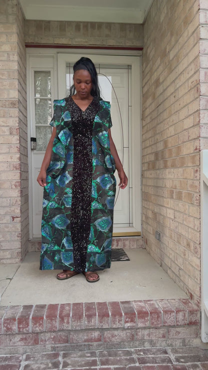 African Unique Rich Aunty Black Damask Brocade Boubou/Maxi Dress