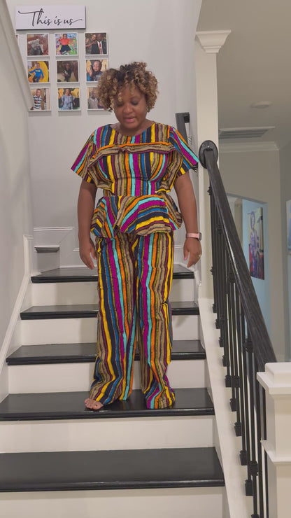 African Ankara Afro Kiara Stripped 2p Pant Set