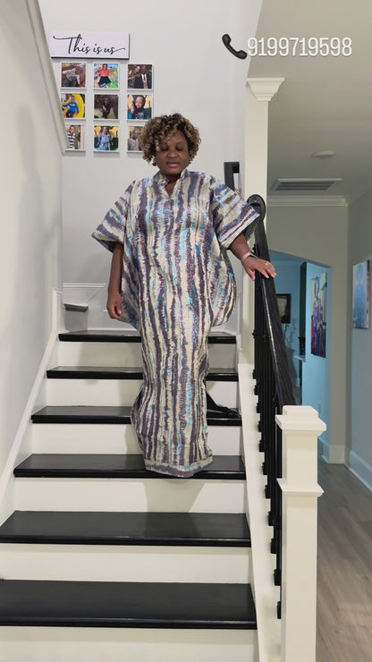 Luxury European Damask Brocade Bubu Maxi Dress