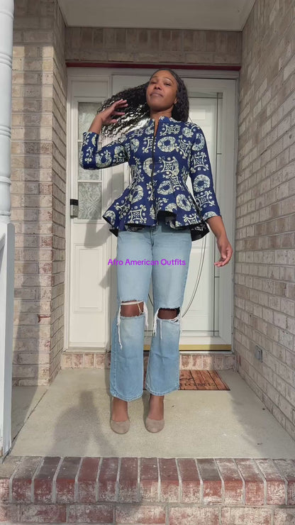 African Ankara Wax Print Long Sleeve Peplum Tops/Blouse