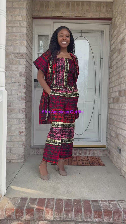 Modern African Ankara Wax Print Afro Evelyn 3p Women Pant Set (Copy)