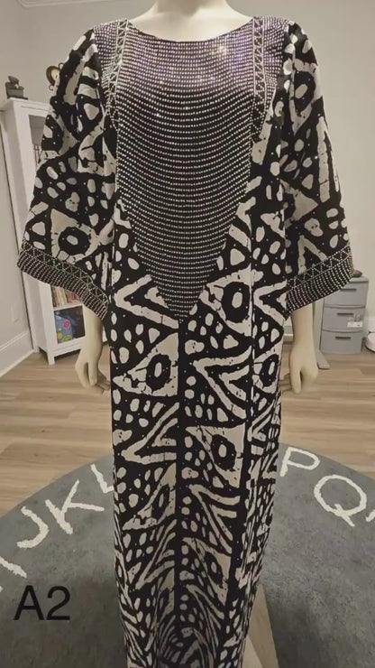 Glittering Stone African Ankara WaX Print Kaftan Dress
